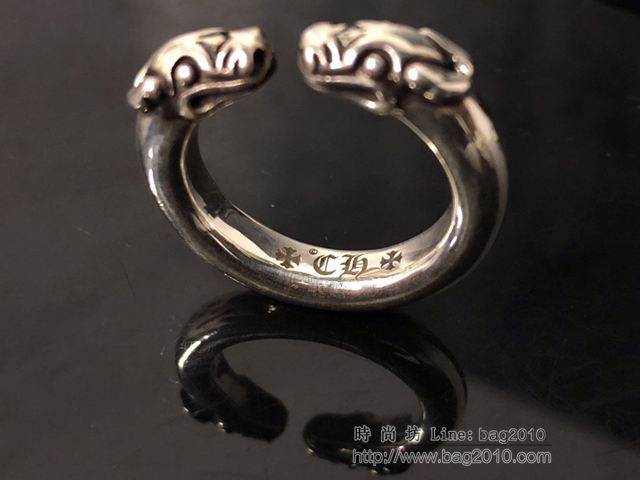 chrome hearts銀飾 克羅心雙龍頭戒指 純手工 熏黑做舊 克羅心925純銀戒指  gjc1926